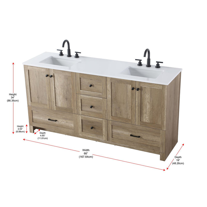 66 Inch Double Bathroom Vanity In Natural Oak - View 6 - Joshua Marshal