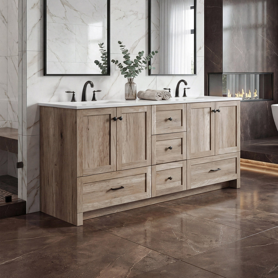 72 Inch Double Bathroom Vanity In Natural Oak Natural Oak Finish - KITCHEN & BATH by Joshua Marshal