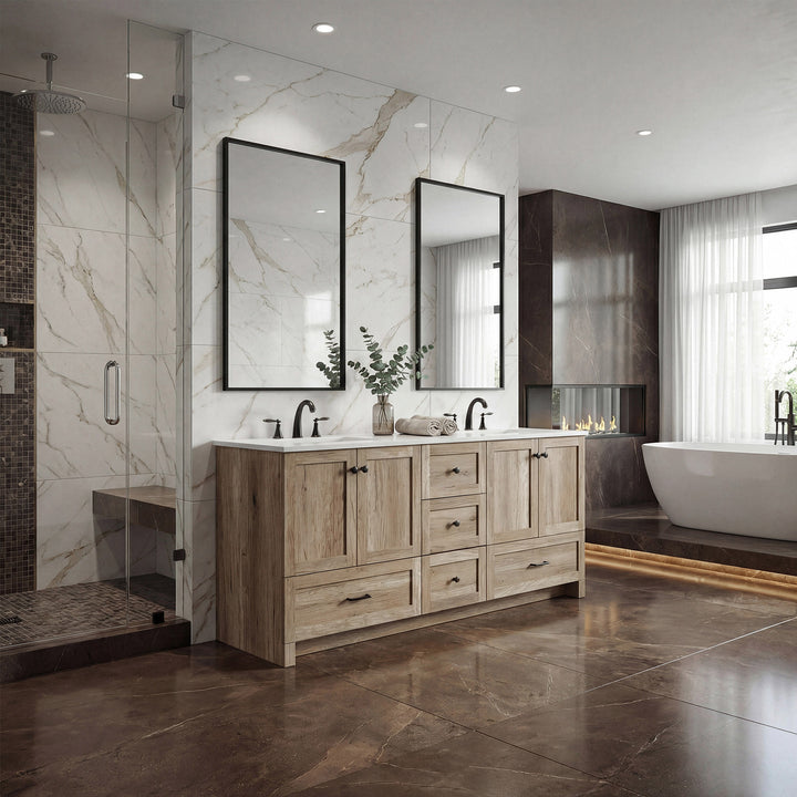 72 Inch Double Bathroom Vanity In Natural Oak - View 2 - Joshua Marshal