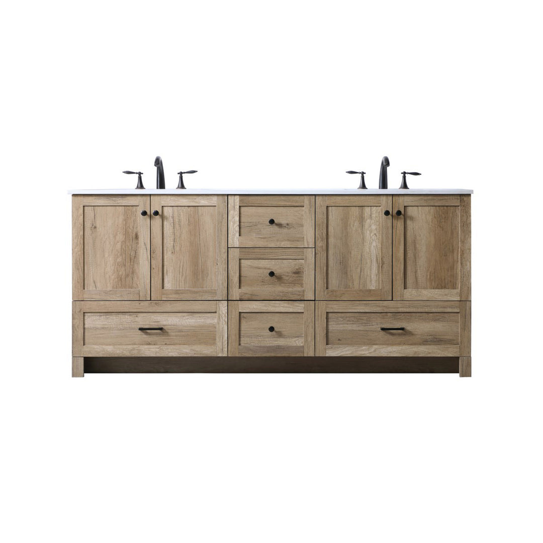 72 Inch Double Bathroom Vanity In Natural Oak - View 3 - Joshua Marshal