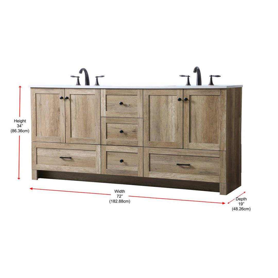 72 Inch Double Bathroom Vanity In Natural Oak - View 4 - Joshua Marshal