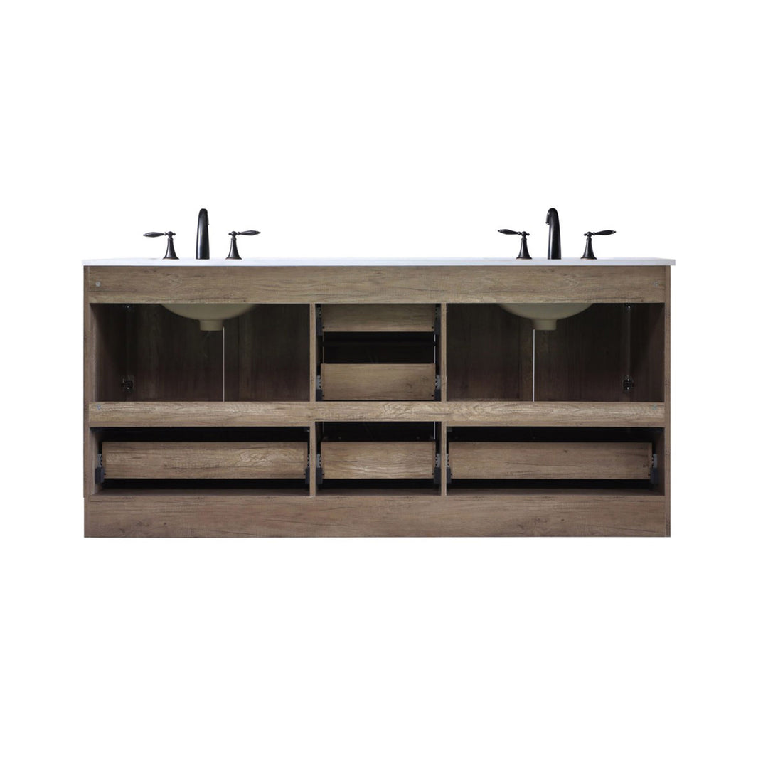 72 Inch Double Bathroom Vanity In Natural Oak - View 6 - Joshua Marshal