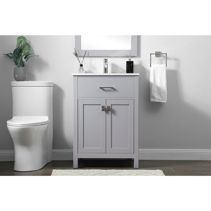 24 Inch Single Bathroom Vanity In Grey - View 2 - Joshua Marshal