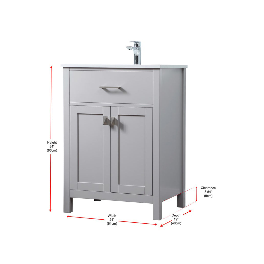 24 Inch Single Bathroom Vanity In Grey - View 6 - Joshua Marshal