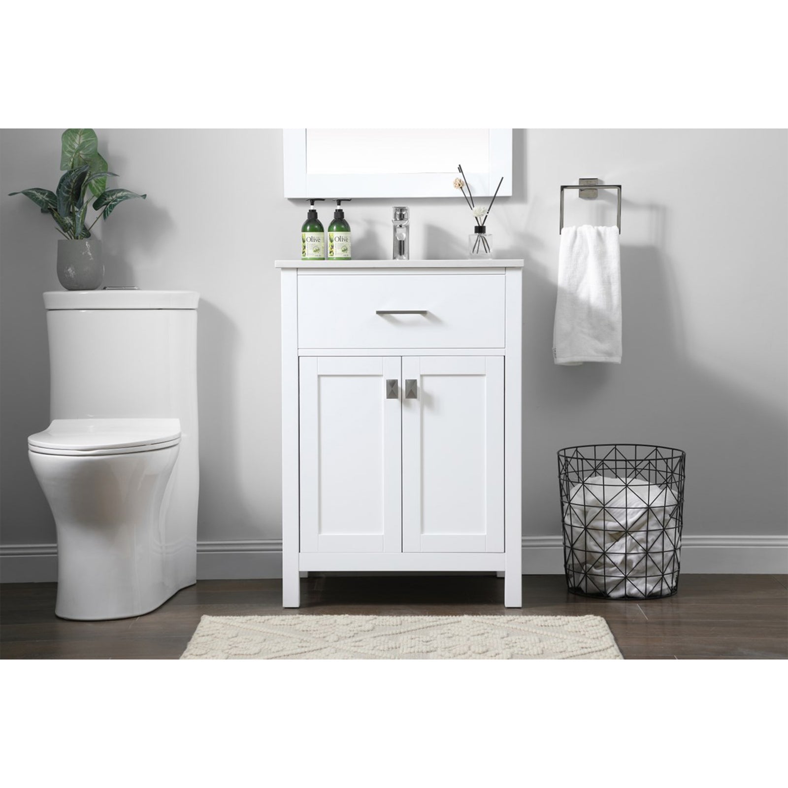 24 Inch Single Bathroom Vanity In White - View 2 - Joshua Marshal