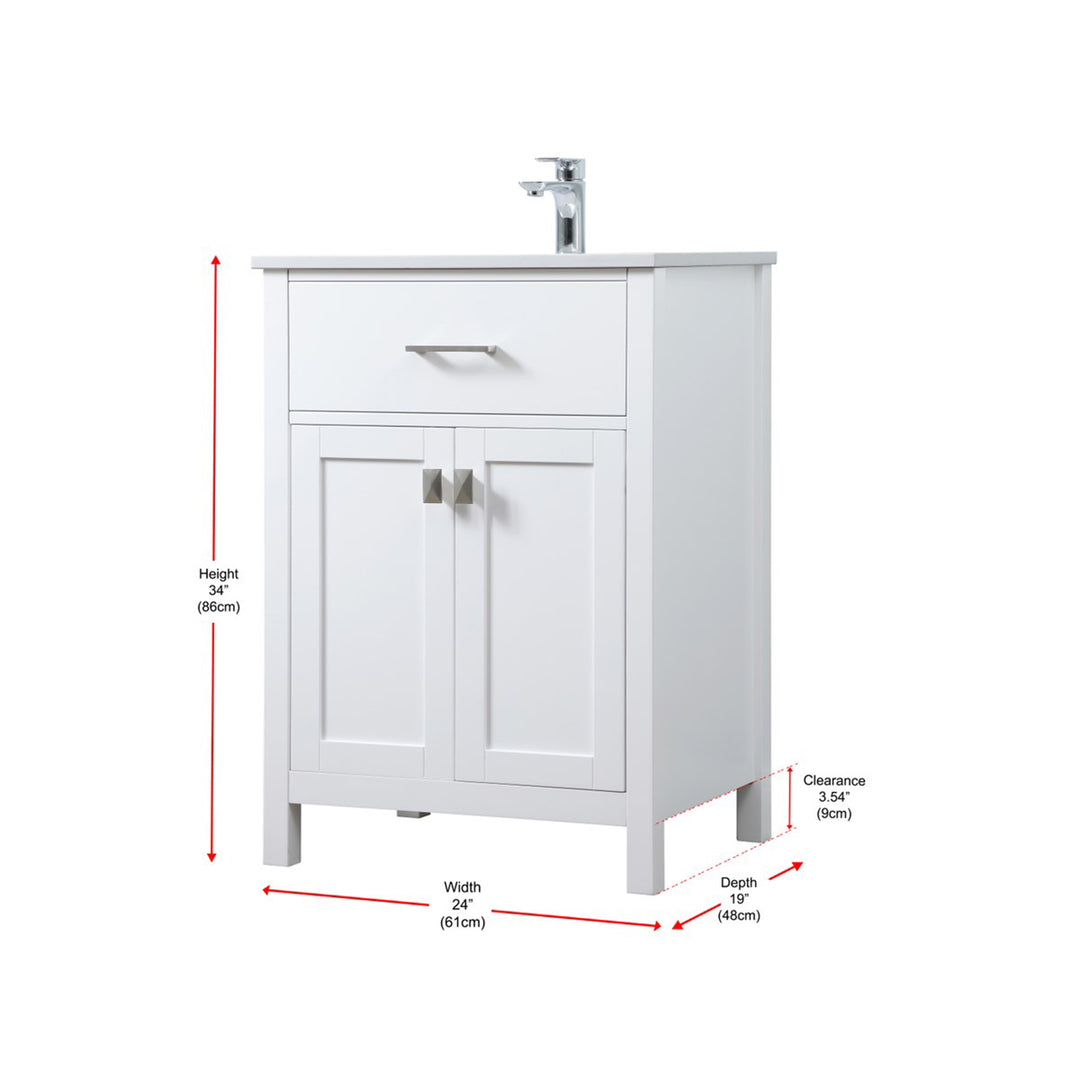 24 Inch Single Bathroom Vanity In White - View 6 - Joshua Marshal