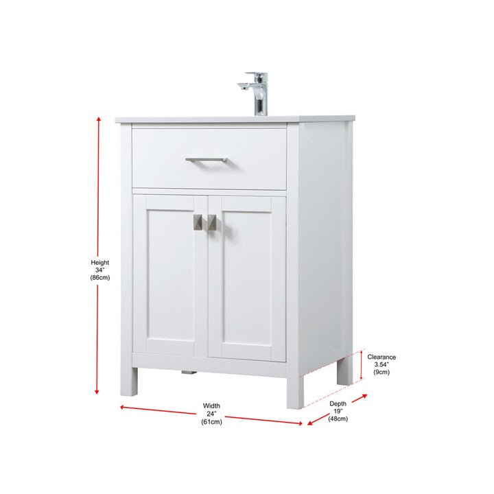 24 Inch Single Bathroom Vanity In White - View 6 - Joshua Marshal