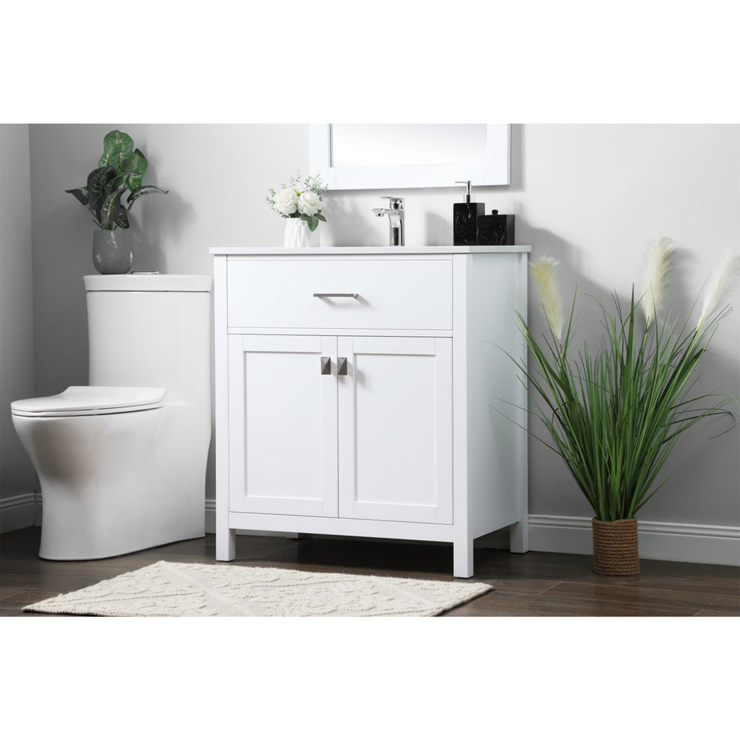 30 Inch Single Bathroom Vanity In White - View 2 - Joshua Marshal