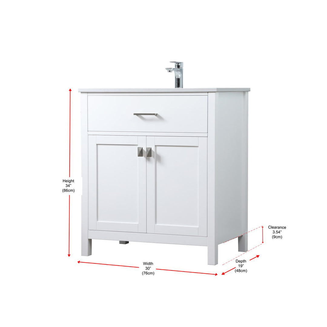30 Inch Single Bathroom Vanity In White - View 6 - Joshua Marshal