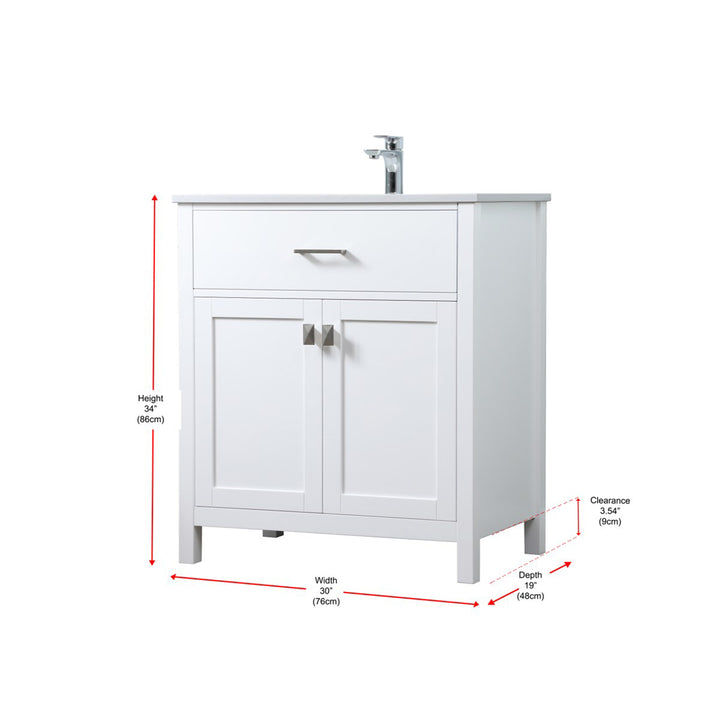 30 Inch Single Bathroom Vanity In White - View 6 - Joshua Marshal