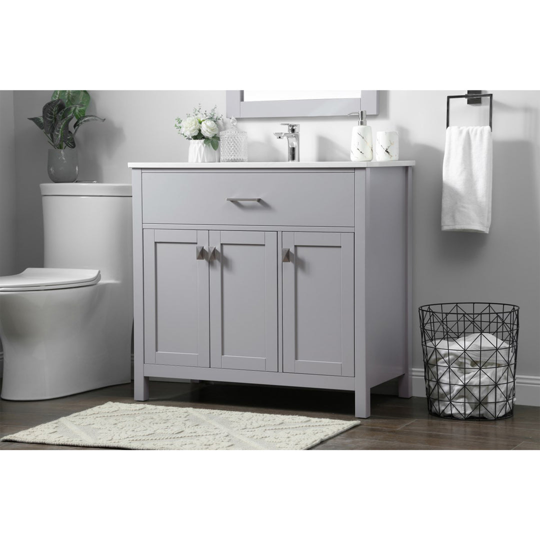 36 Inch Single Bathroom Vanity In Grey - View 2 - Joshua Marshal