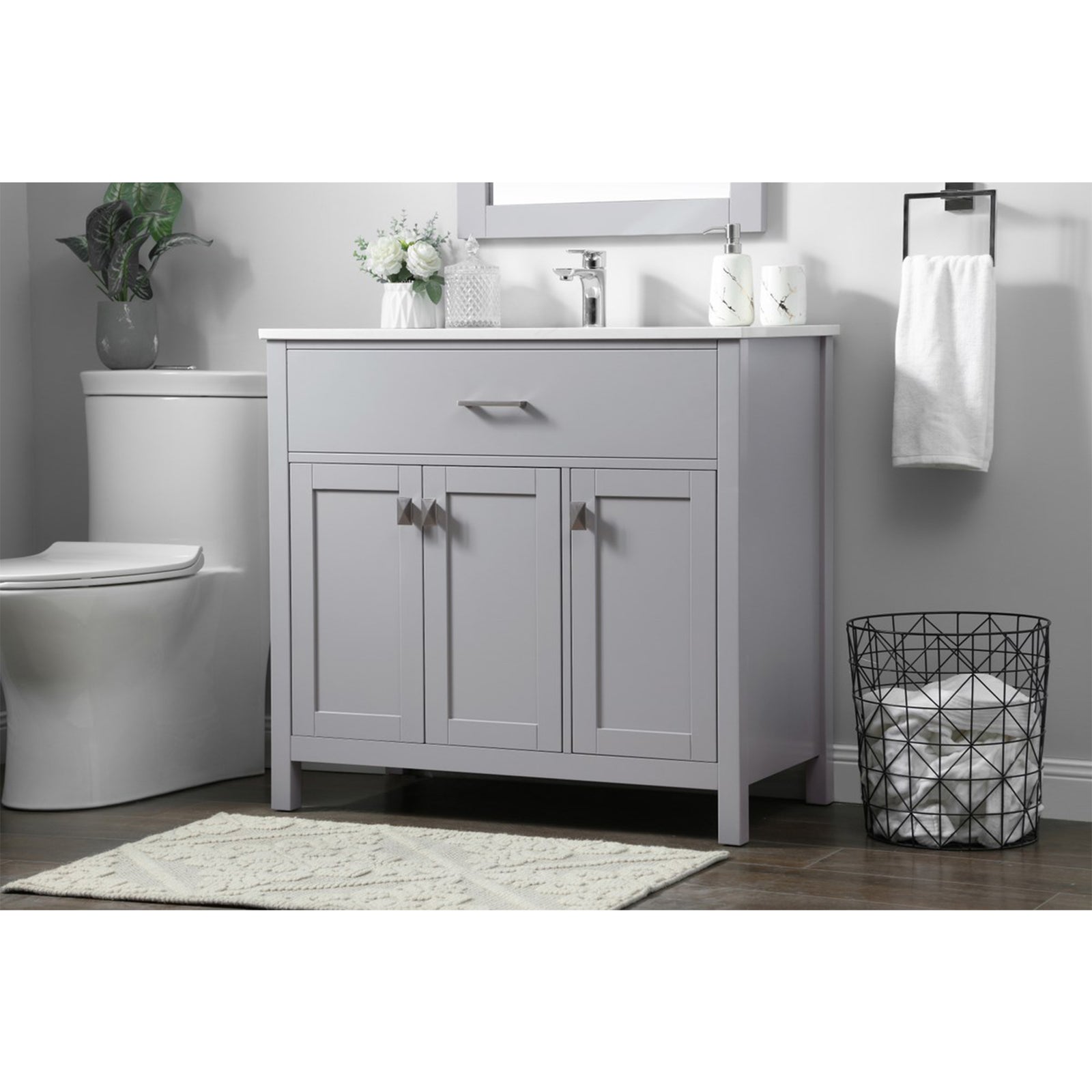 36 Inch Single Bathroom Vanity In Grey - View 2 - Joshua Marshal