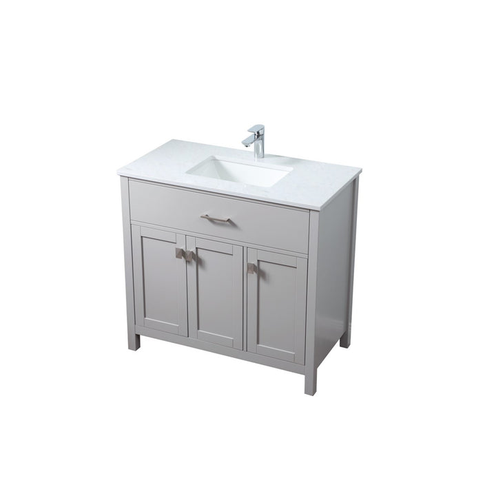 36 Inch Single Bathroom Vanity In Grey - View 3 - Joshua Marshal