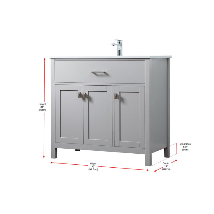 36 Inch Single Bathroom Vanity In Grey - View 6 - Joshua Marshal