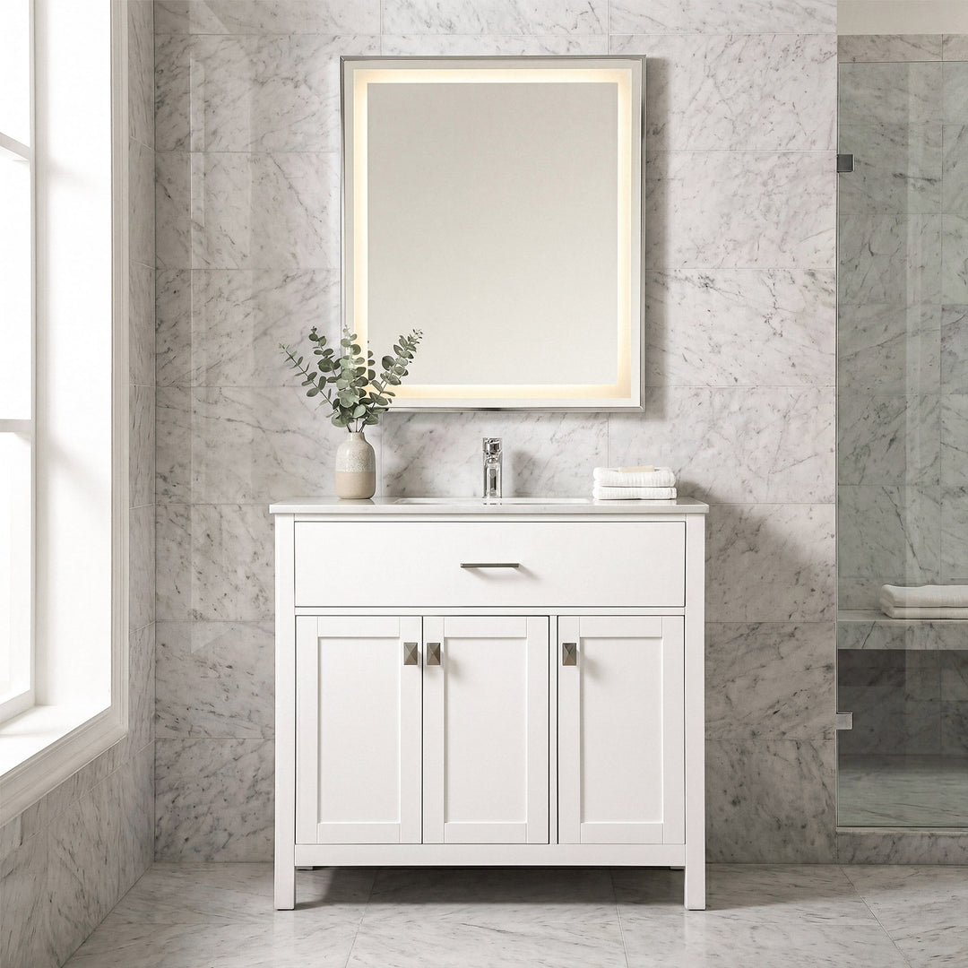 36 Inch Single Bathroom Vanity In White - View 2 - Joshua Marshal
