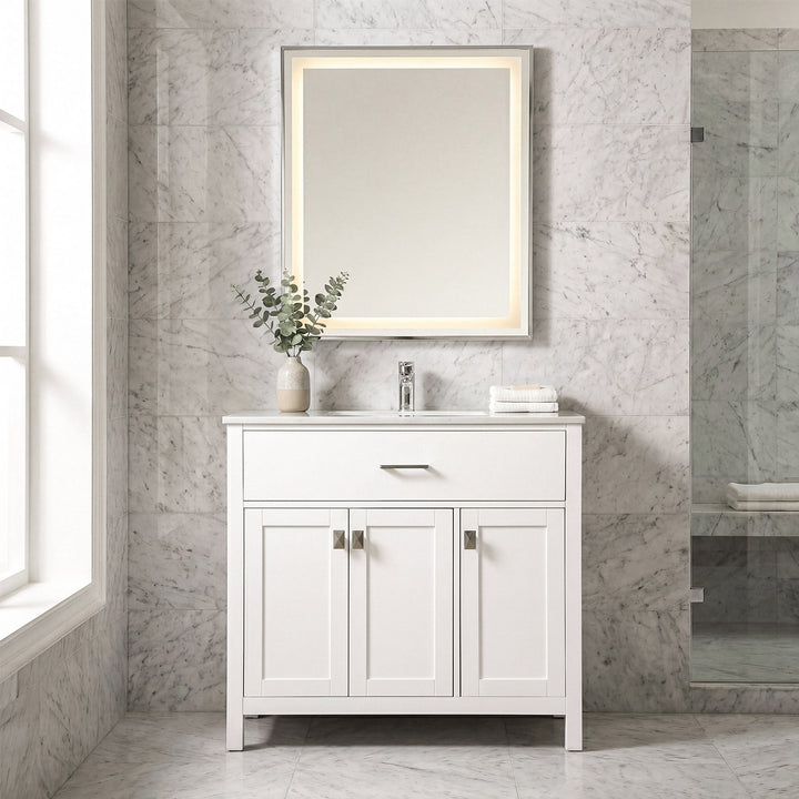 36 Inch Single Bathroom Vanity In White - View 2 - Joshua Marshal