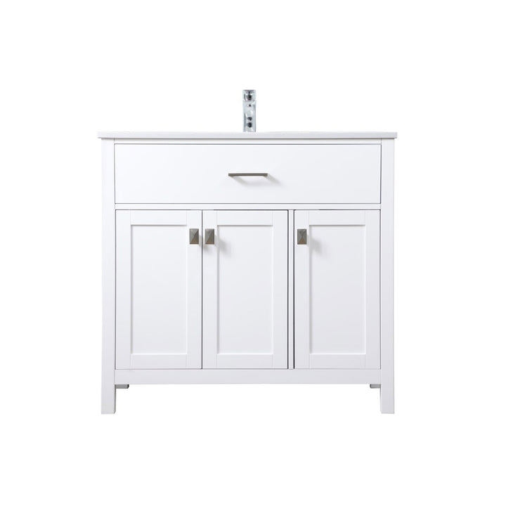 36 Inch Single Bathroom Vanity In White - View 3 - Joshua Marshal