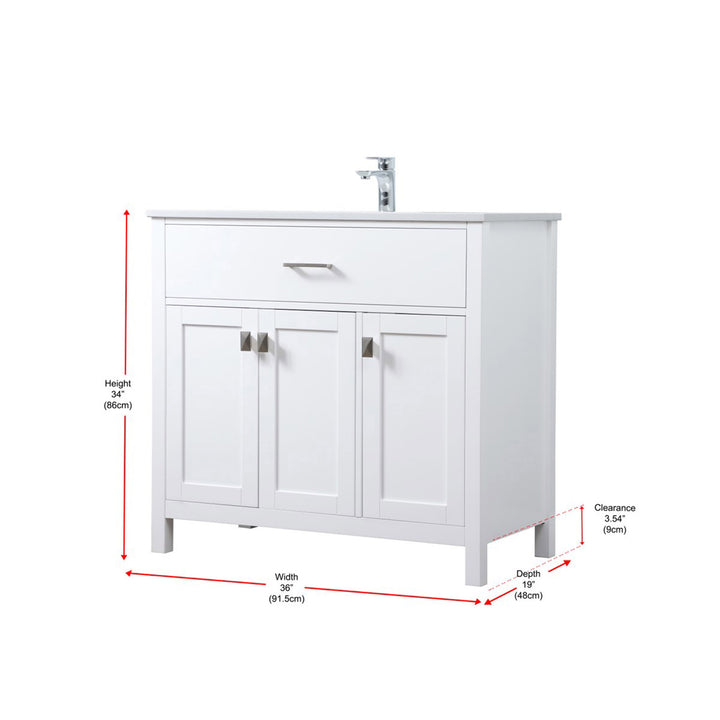 36 Inch Single Bathroom Vanity In White - View 4 - Joshua Marshal