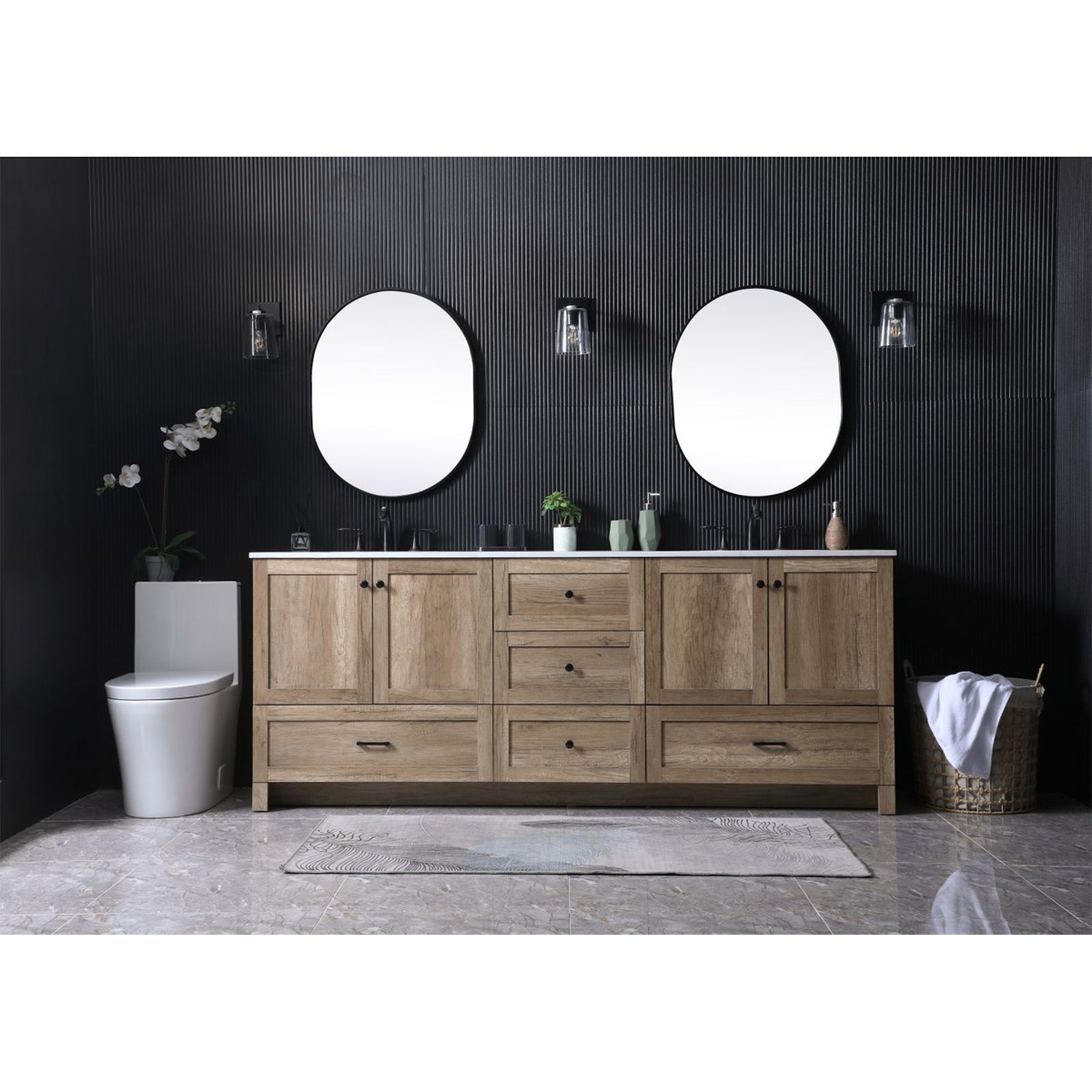 84 Inch Double Bathroom Vanity In Natural Oak - View 2 - Joshua Marshal