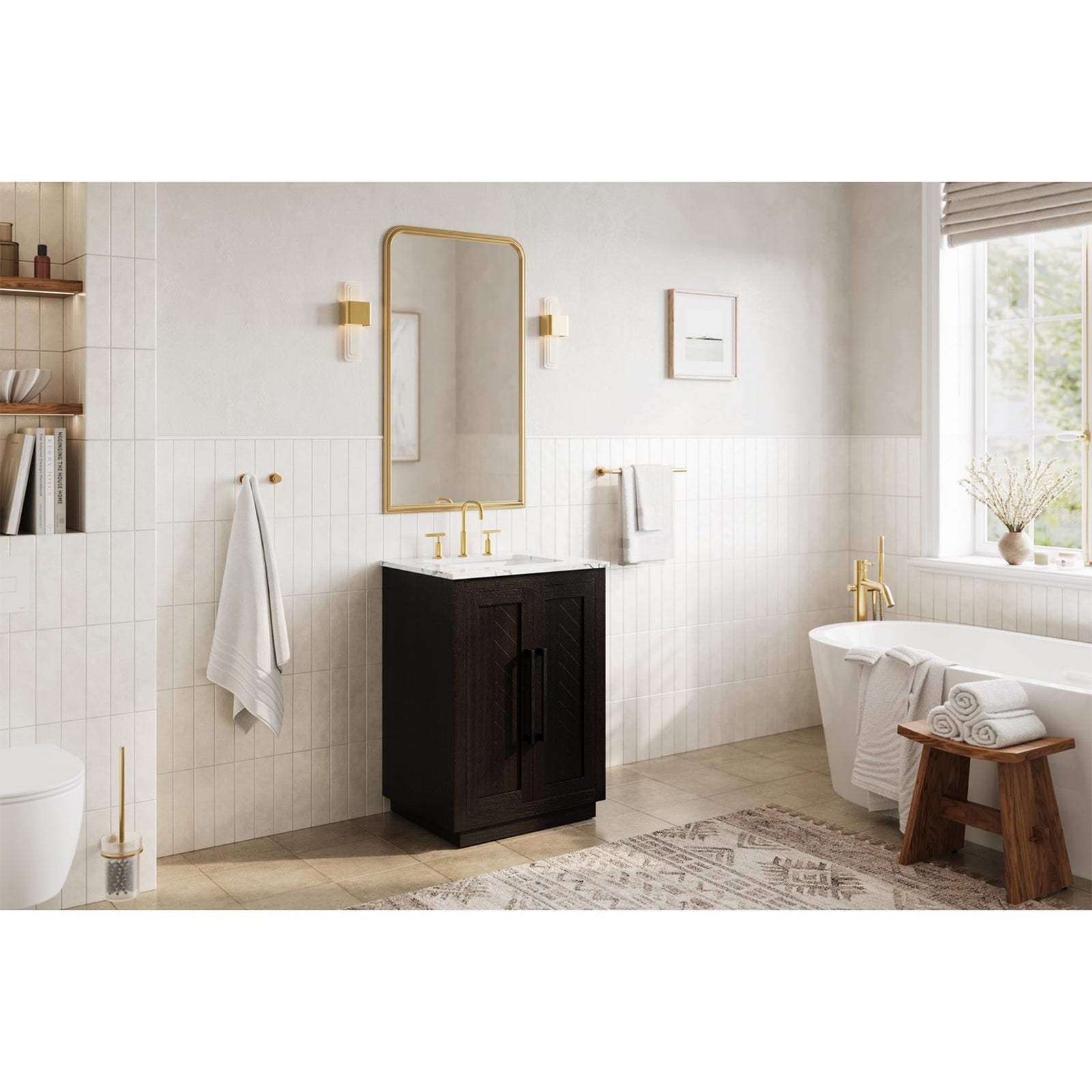 24 Inch Single Bathroom Vanity In Chocolate Oak - View 2 - Joshua Marshal