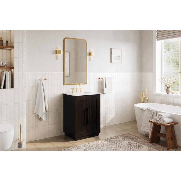 24 Inch Single Bathroom Vanity In Chocolate Oak - View 2 - Joshua Marshal