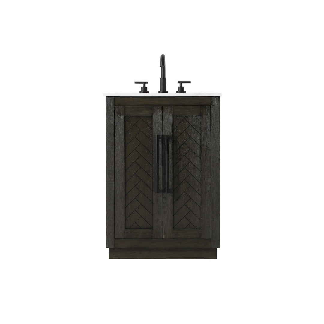 24 Inch Single Bathroom Vanity In Chocolate Oak - View 3 - Joshua Marshal
