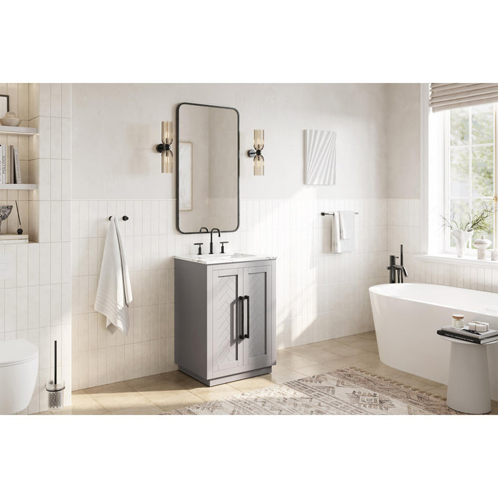 24 Inch Single Bathroom Vanity In Grey - View 2 - Joshua Marshal