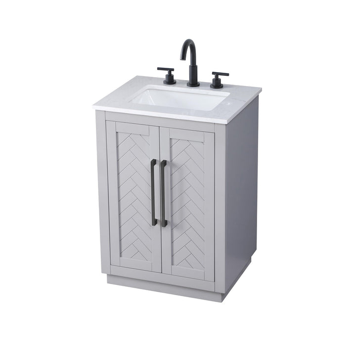 24 Inch Single Bathroom Vanity In Grey - View 3 - Joshua Marshal