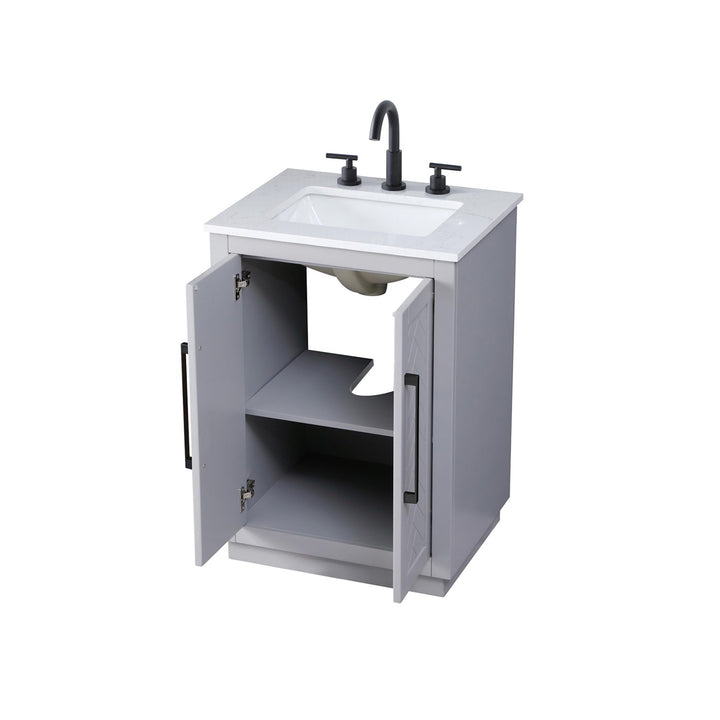 24 Inch Single Bathroom Vanity In Grey - View 4 - Joshua Marshal