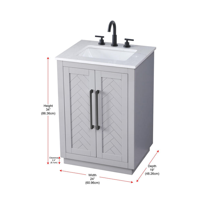 24 Inch Single Bathroom Vanity In Grey - View 6 - Joshua Marshal