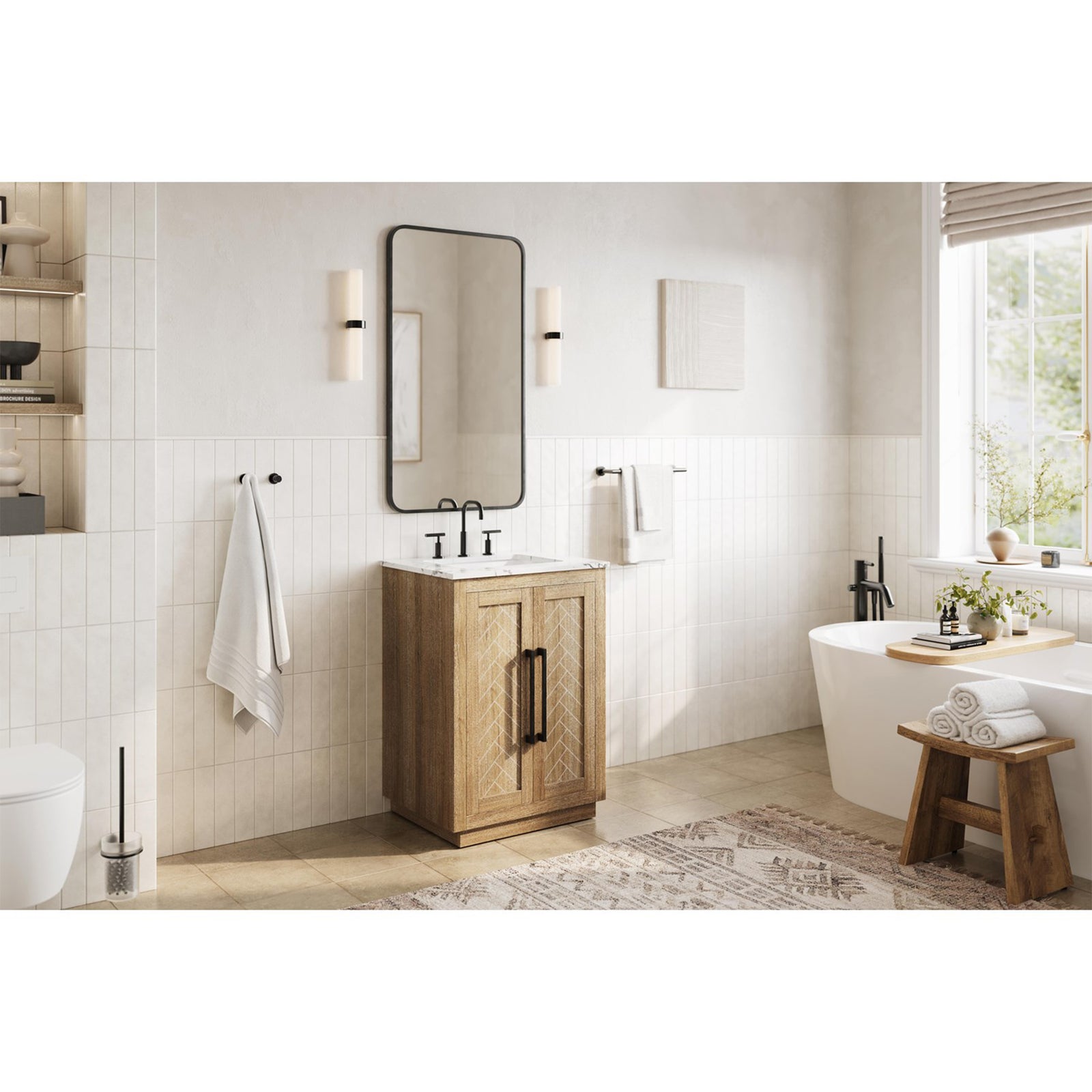 24 Inch Single Bathroom Vanity In Linen Oak - View 2 - Joshua Marshal