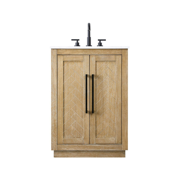 24 Inch Single Bathroom Vanity In Linen Oak - View 3 - Joshua Marshal