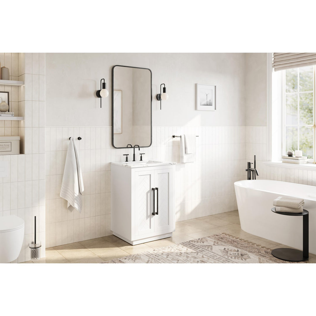 24 Inch Single Bathroom Vanity In White - View 2 - Joshua Marshal