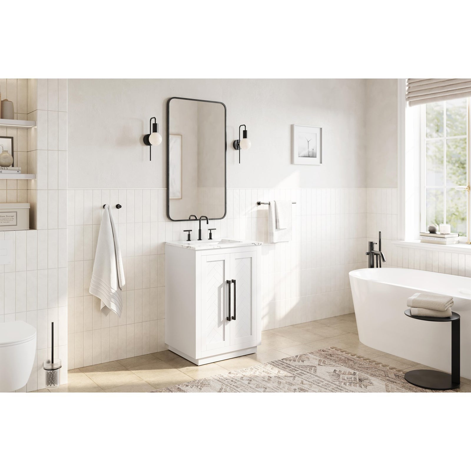 24 Inch Single Bathroom Vanity In White - View 2 - Joshua Marshal
