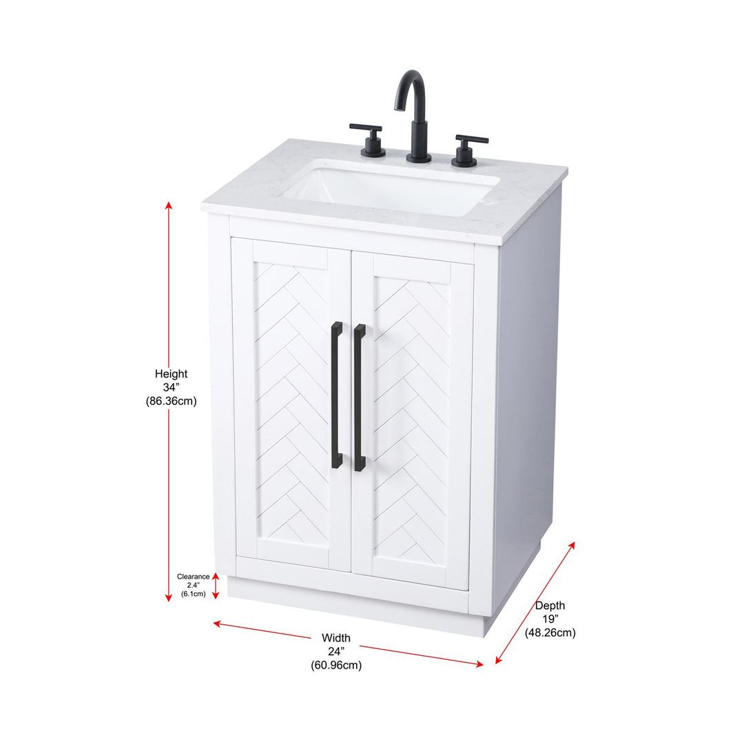24 Inch Single Bathroom Vanity In White - View 6 - Joshua Marshal