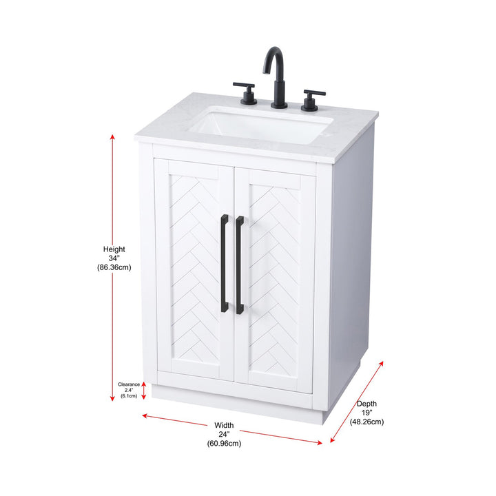 24 Inch Single Bathroom Vanity In White - View 6 - Joshua Marshal