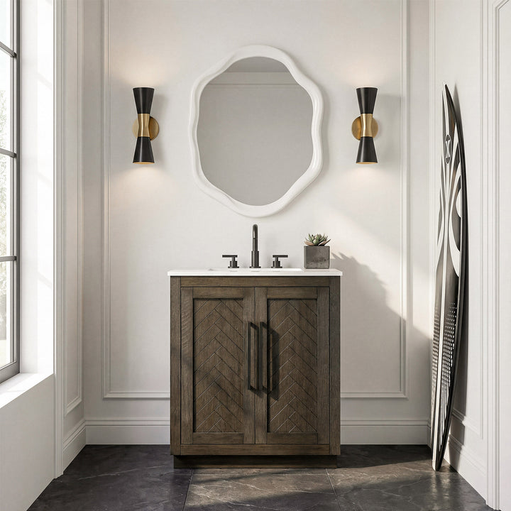 30 Inch Single Bathroom Vanity In Chocolate Oak - View 2 - Joshua Marshal
