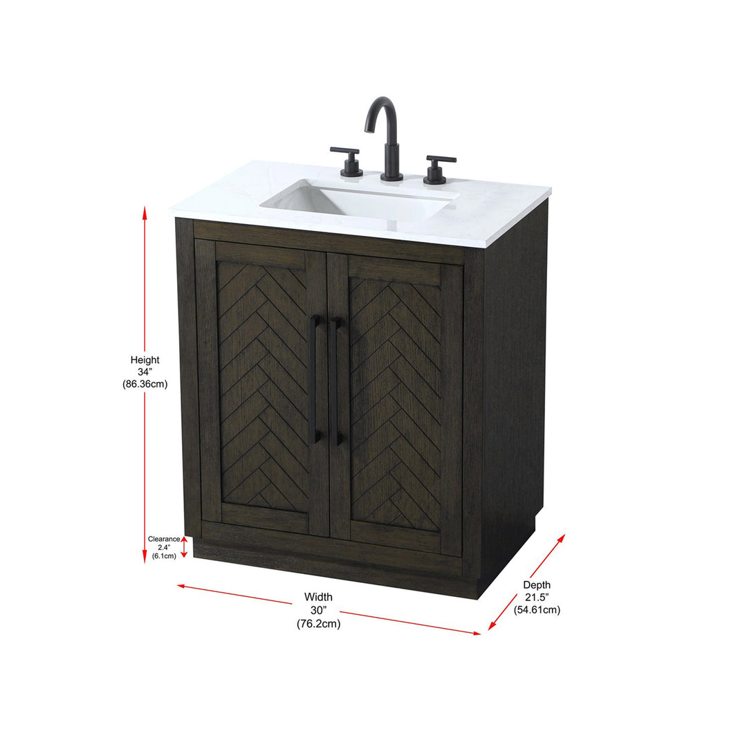 30 Inch Single Bathroom Vanity In Chocolate Oak - View 4 - Joshua Marshal