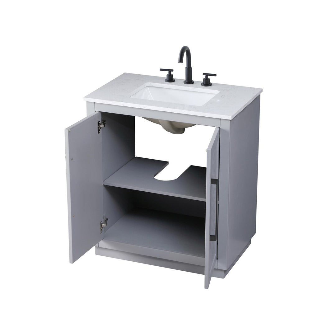 30 Inch Single Bathroom Vanity In Grey - View 5 - Joshua Marshal