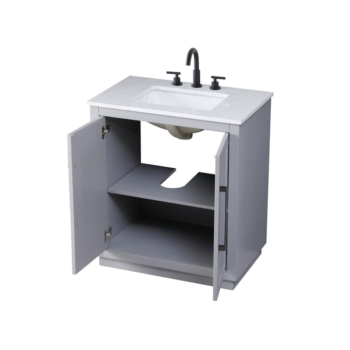 30 Inch Single Bathroom Vanity In Grey - View 5 - Joshua Marshal