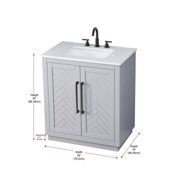 30 Inch Single Bathroom Vanity In Grey - View 6 - Joshua Marshal