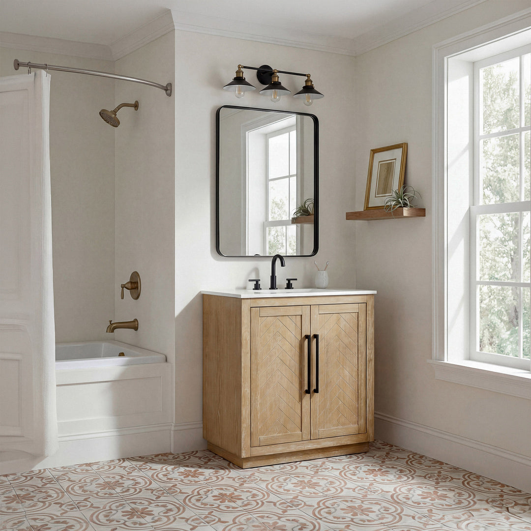 30 Inch Single Bathroom Vanity In Linen Oak - View 2 - Joshua Marshal