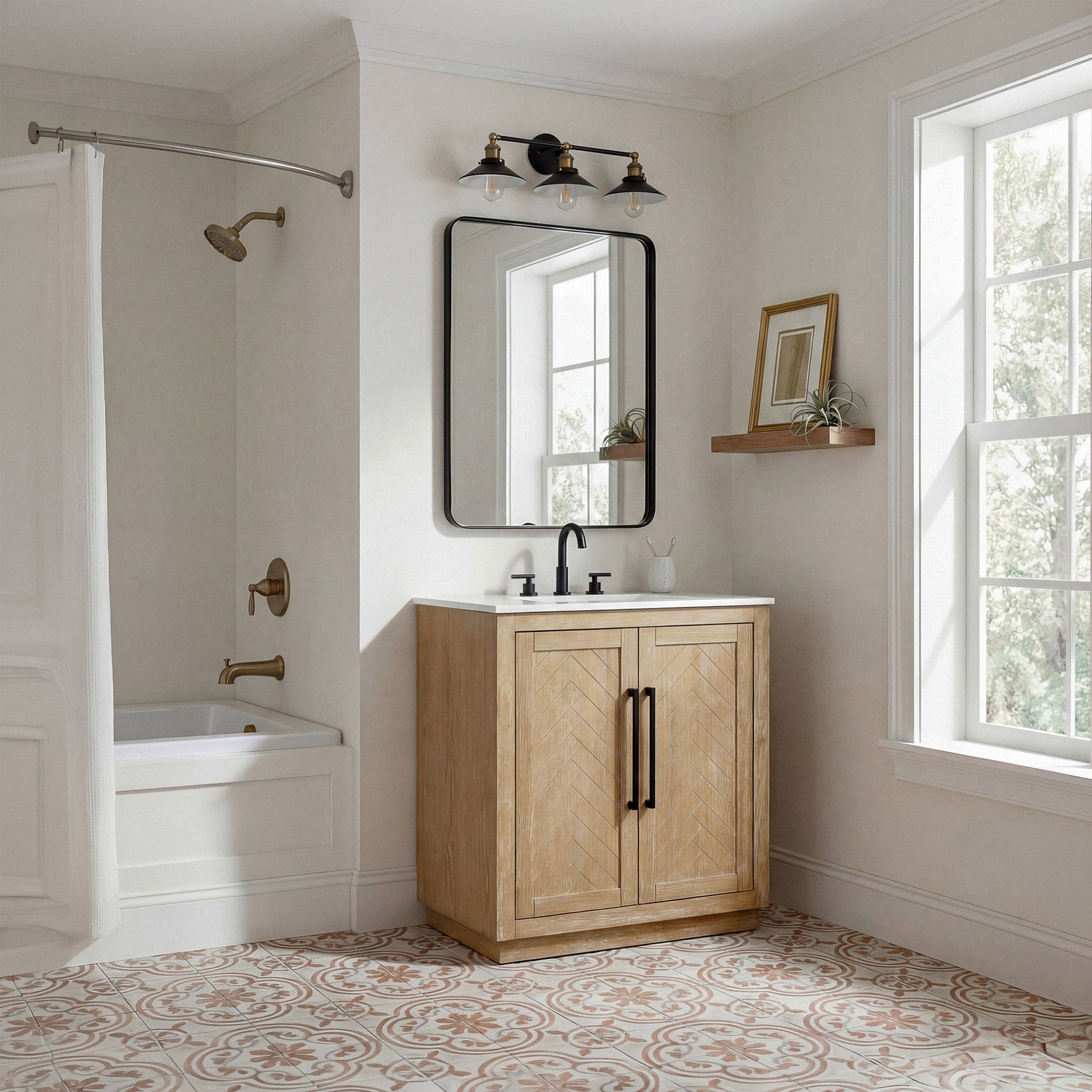 30 Inch Single Bathroom Vanity In Linen Oak - View 2 - Joshua Marshal