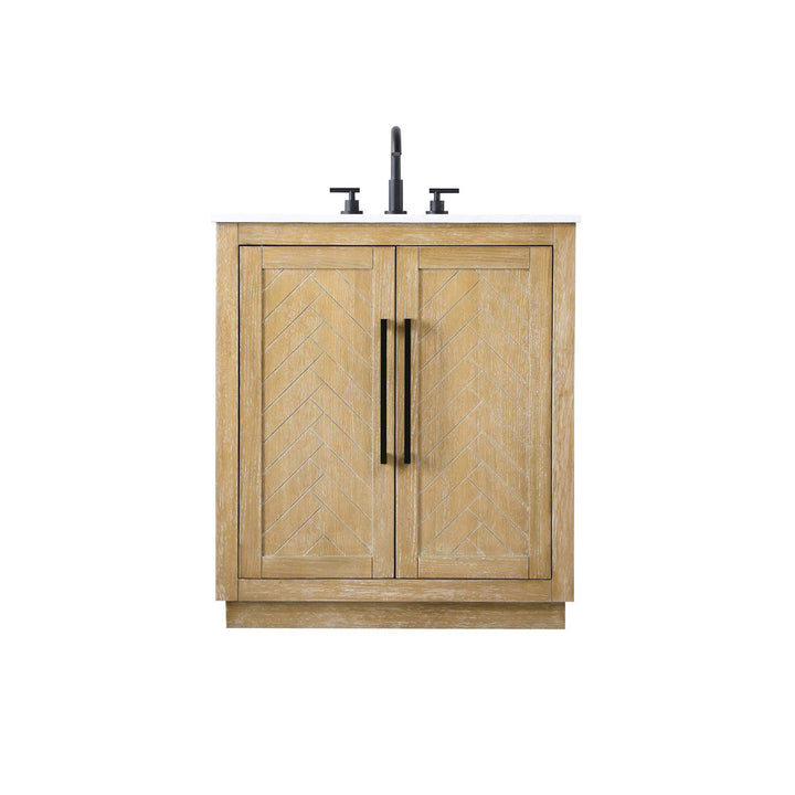 30 Inch Single Bathroom Vanity In Linen Oak - View 3 - Joshua Marshal