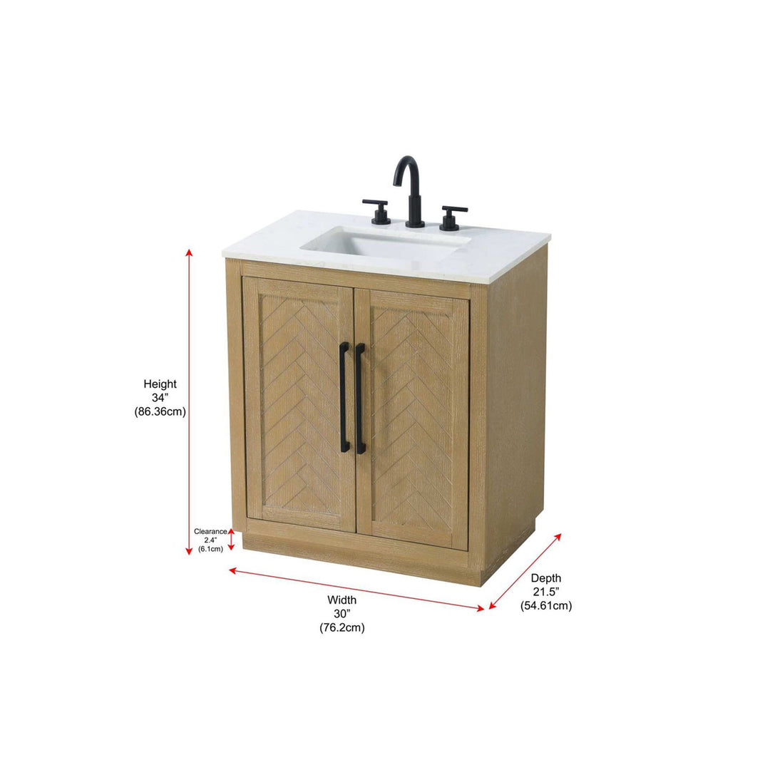 30 Inch Single Bathroom Vanity In Linen Oak - View 4 - Joshua Marshal
