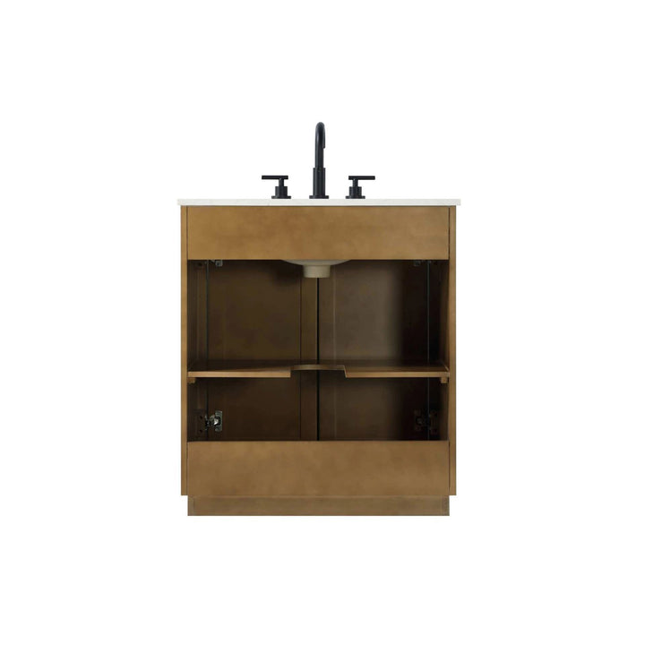 30 Inch Single Bathroom Vanity In Linen Oak - View 5 - Joshua Marshal