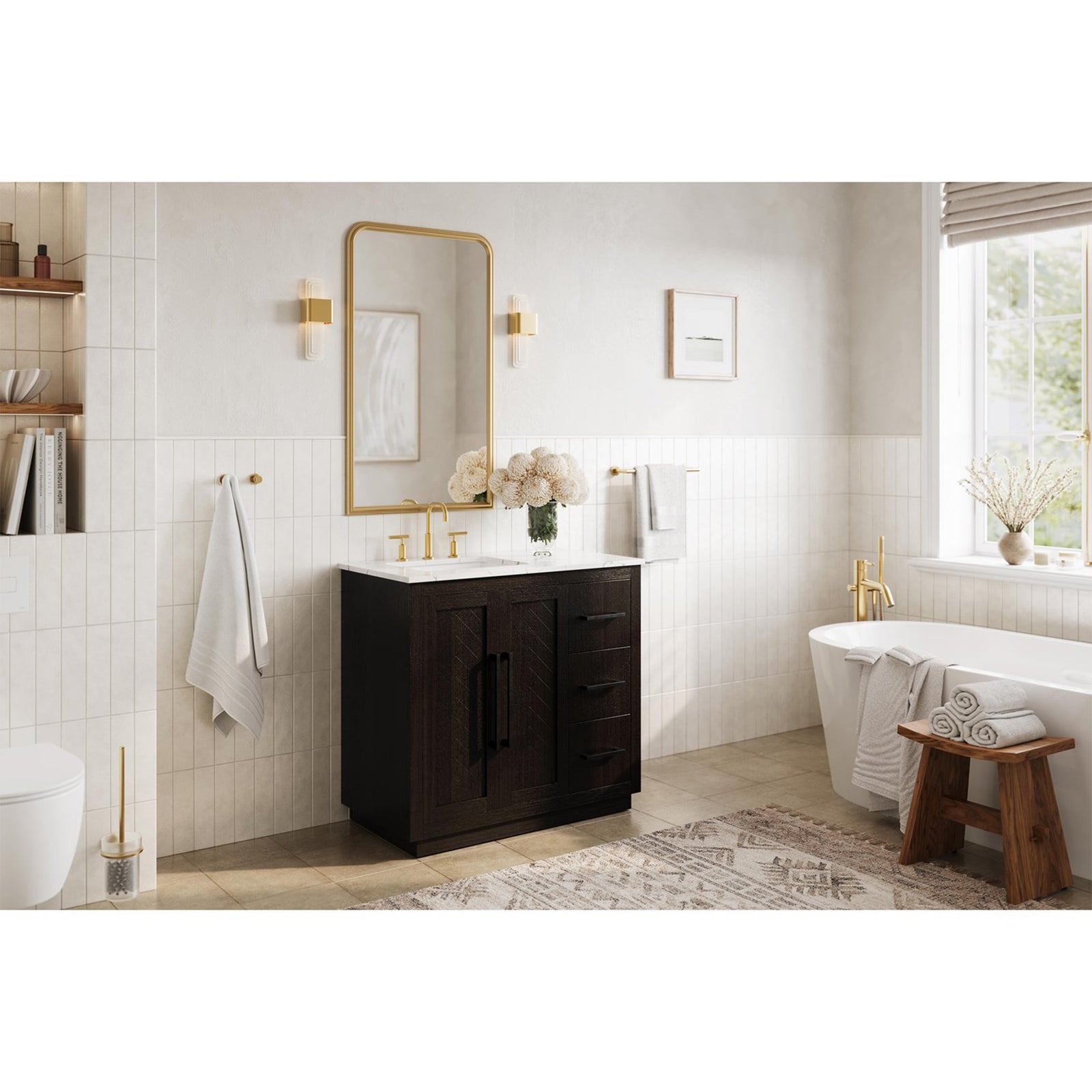 36 Inch Single Bathroom Vanity In Chocolate Oak - View 2 - Joshua Marshal