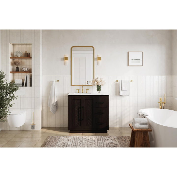 36 Inch Single Bathroom Vanity In Chocolate Oak - View 3 - Joshua Marshal