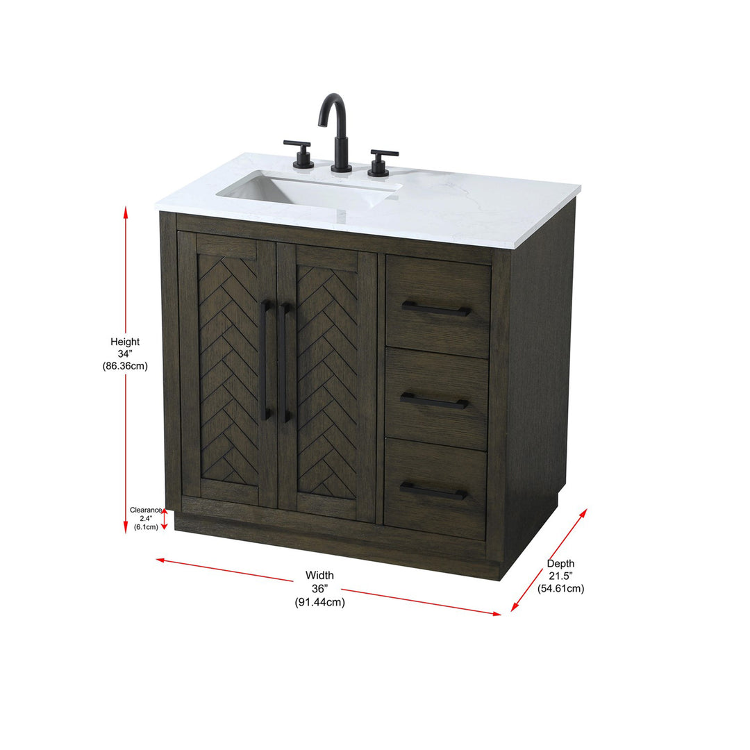 36 Inch Single Bathroom Vanity In Chocolate Oak - View 6 - Joshua Marshal