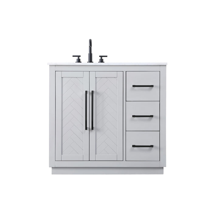 36 Inch Single Bathroom Vanity In Grey - View 3 - Joshua Marshal